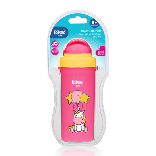 Wee Baby Patterned Straw Spout Cup 300ml +6 Months Pink