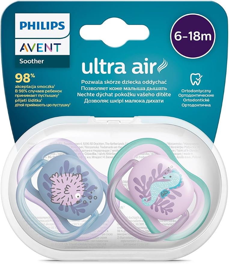 Philips Avent Ultra Air Pacifier For 6-18 Month Girls 2-Pieces