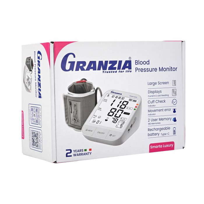 Granzia Smarta Luxury Digital Blood Pressure Monitor-Rechargable Lithium Battery -Type-C