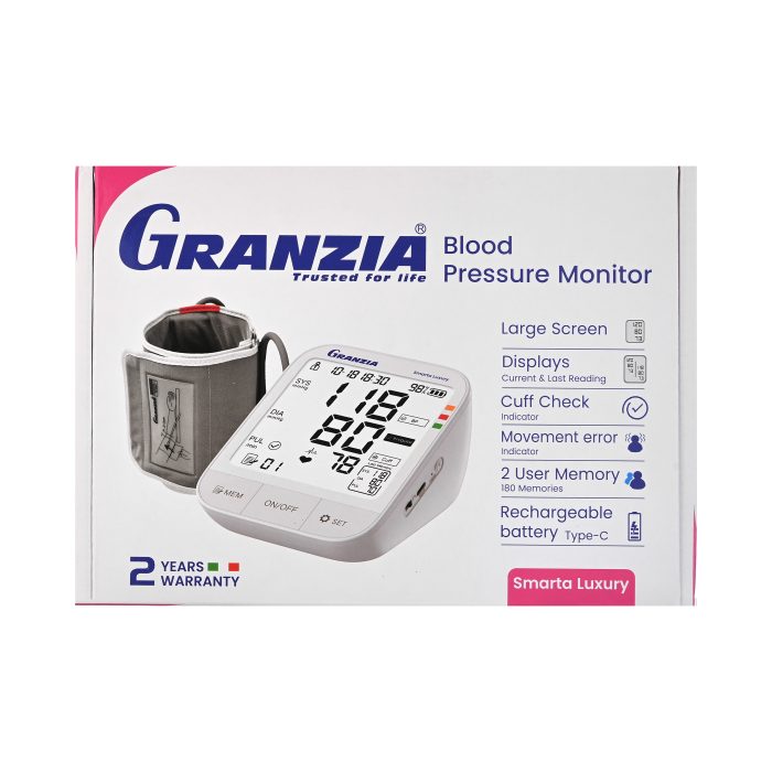 Granzia Smarta Luxury Digital Blood Pressure Monitor-Rechargable Lithium Battery -Type-C