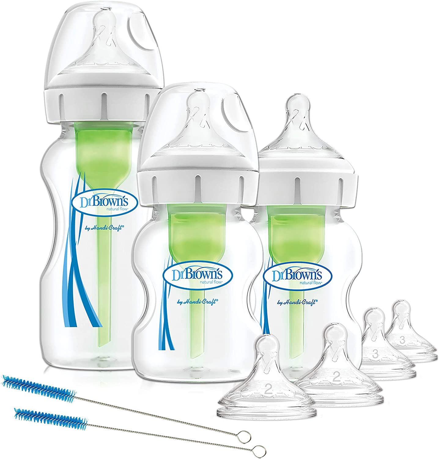 Dr.Brown's Wide-Neck Options+ Deluxe Starter Kit   (1x270 ml & 2x150 ml bottles, 2x L2 & L3 nipples, 2 cleaning brushes)