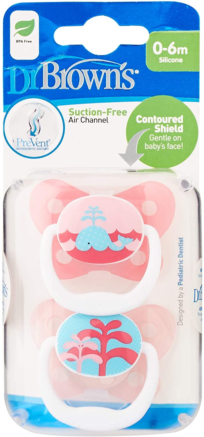 Dr.Brown's PreVent BUTTERFLY SHIELD Pacifier - Stage 1 * 0-6M - Pink, 2-Pack