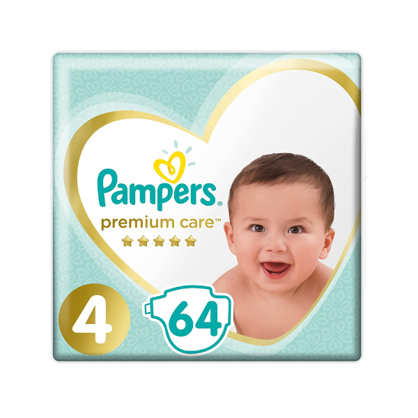 Pampers Premium Care Diapers Size 4, 9-18 Kg, 64 diapers