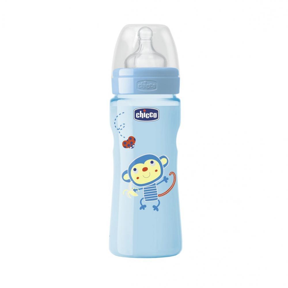 CHICCO BABY BOTTLE WELLBEING COLORED POLYPROPYLENE AND BOY SILICONE 330ML + 4M