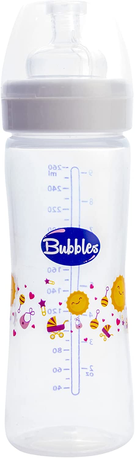 Bubbles Classic Baby Bottle, 260 ml - White