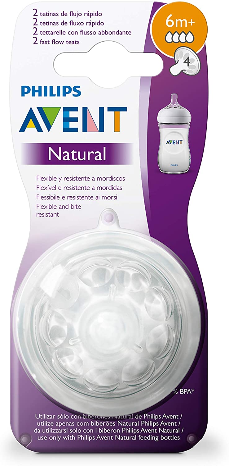 2 Philips Avent Natural Fast Flow Teats +6m