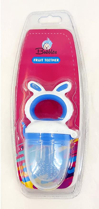 Bubbles Baby Set Natural Cup and Feeding Bottle 2 in 1 280ml Blue + Fruit Teether Blue