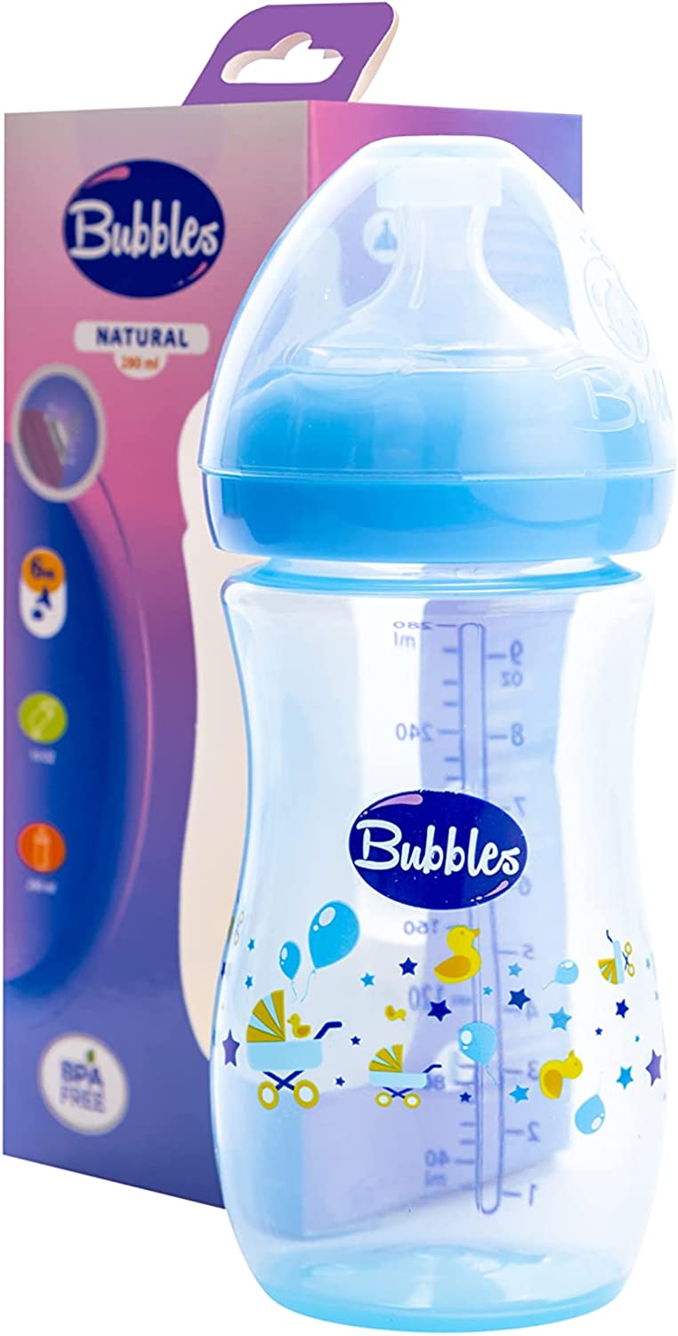 Bubbles Natural Baby Bottle 280ml Blue