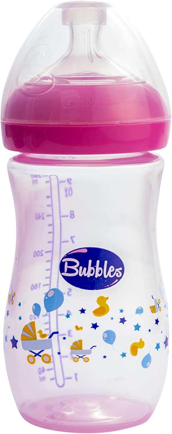 Bubbles Natural Baby Bottle 280ml 6m Pink