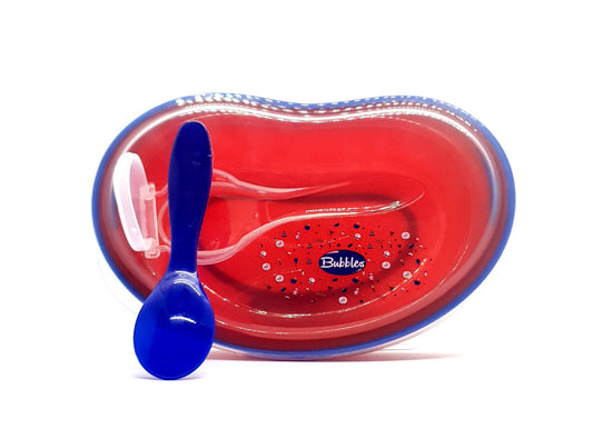Bubbles Baby Plate with Spoon and Cover - Red and Blue
