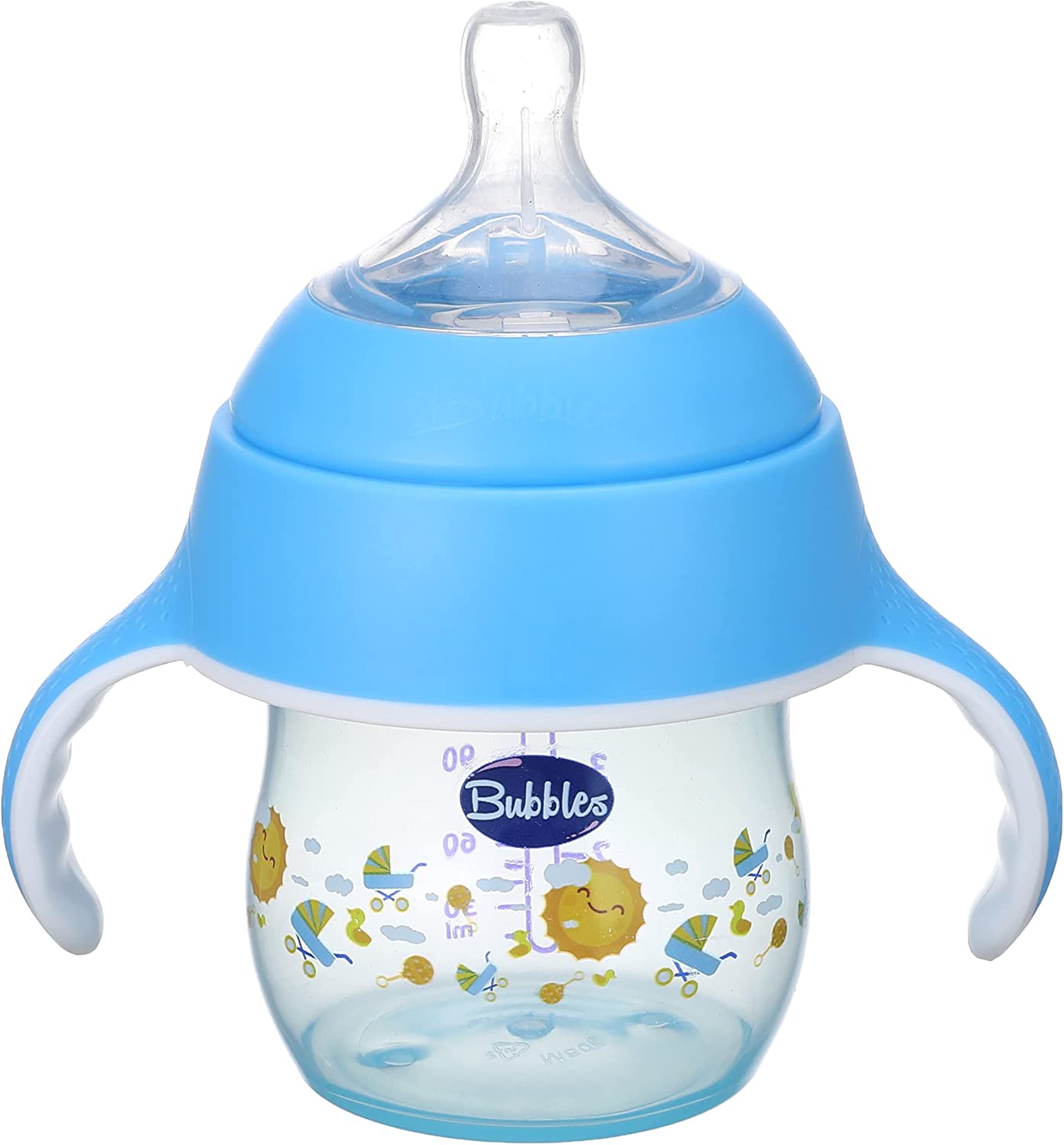 Bubbles Natural Baby Bottle 150ml with Hand Blue
