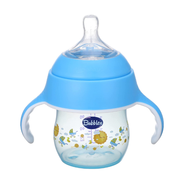 Bubbles Natural Baby Bottle 150ml with Hand Blue