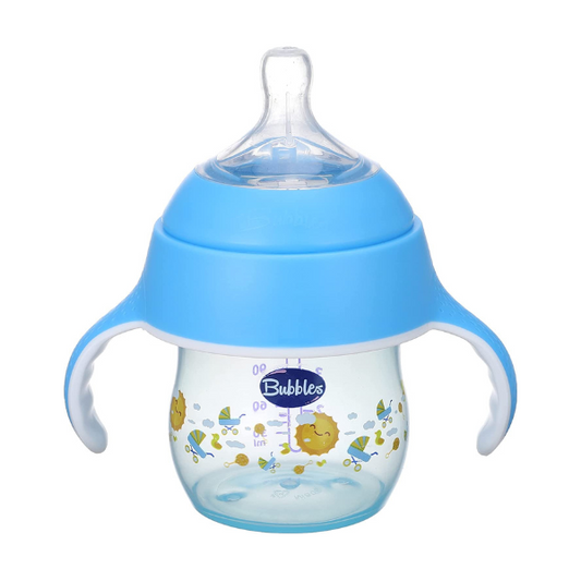 Bubbles Natural Baby Bottle 150ml with Hand Blue