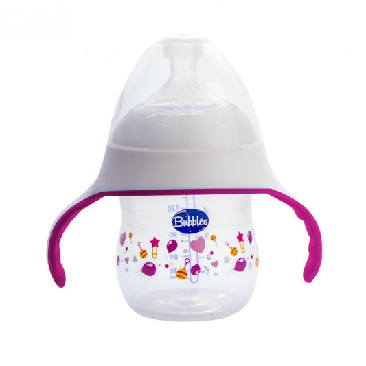 Bubbles Natural Baby Bottle 150ml with Hand Pink