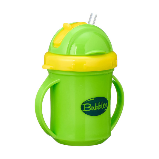 Bubbles Baby Cup with Silicone Straw Green