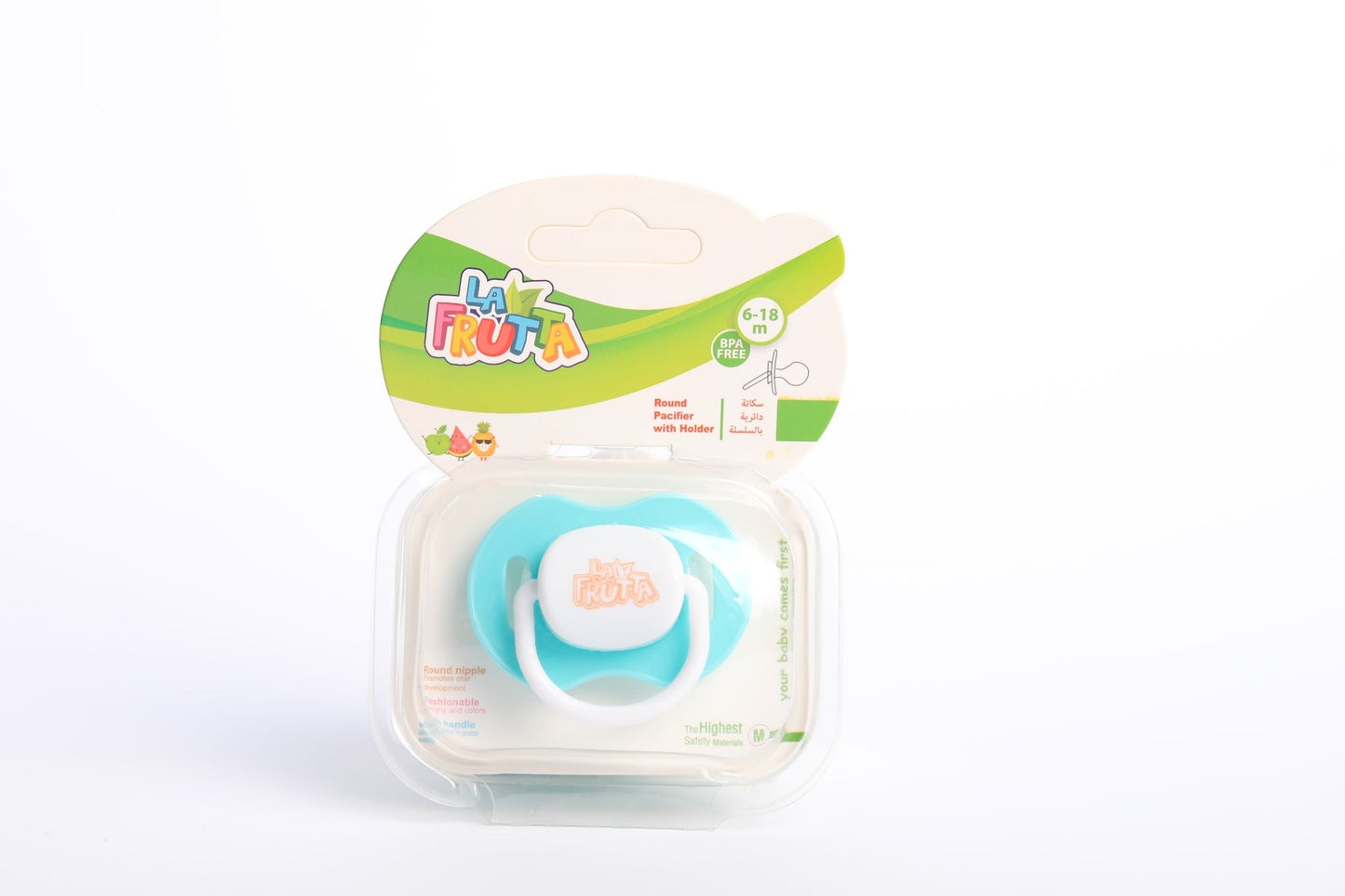 La Frutta Printed Pacifier with Cover and Round Teat, Blue and Clear - 6 to 18 Months