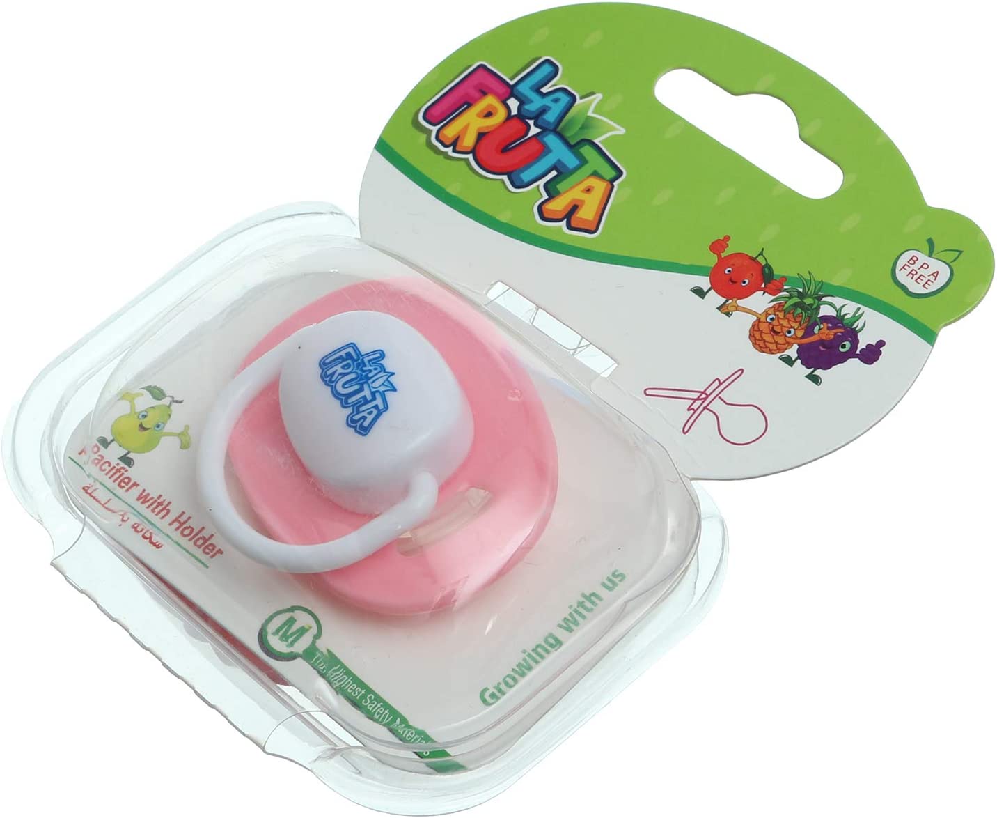 La Frutta Printed Pacifier with Cover and Round Teat, Pink and Clear - 6 to 18 Months
