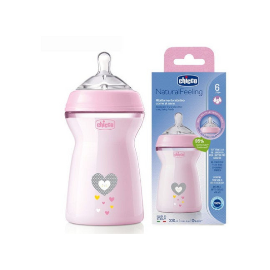 Chicco NaturalFeeling PP Bottle +6M 330ml Pink