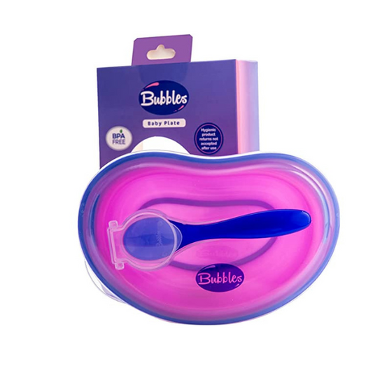 Bubbles Baby Plate with Spoon and Cover Pink