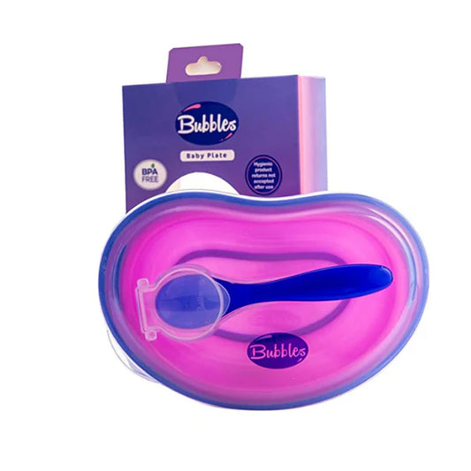 Bubbles Baby Plate with Spoon and Cover Pink