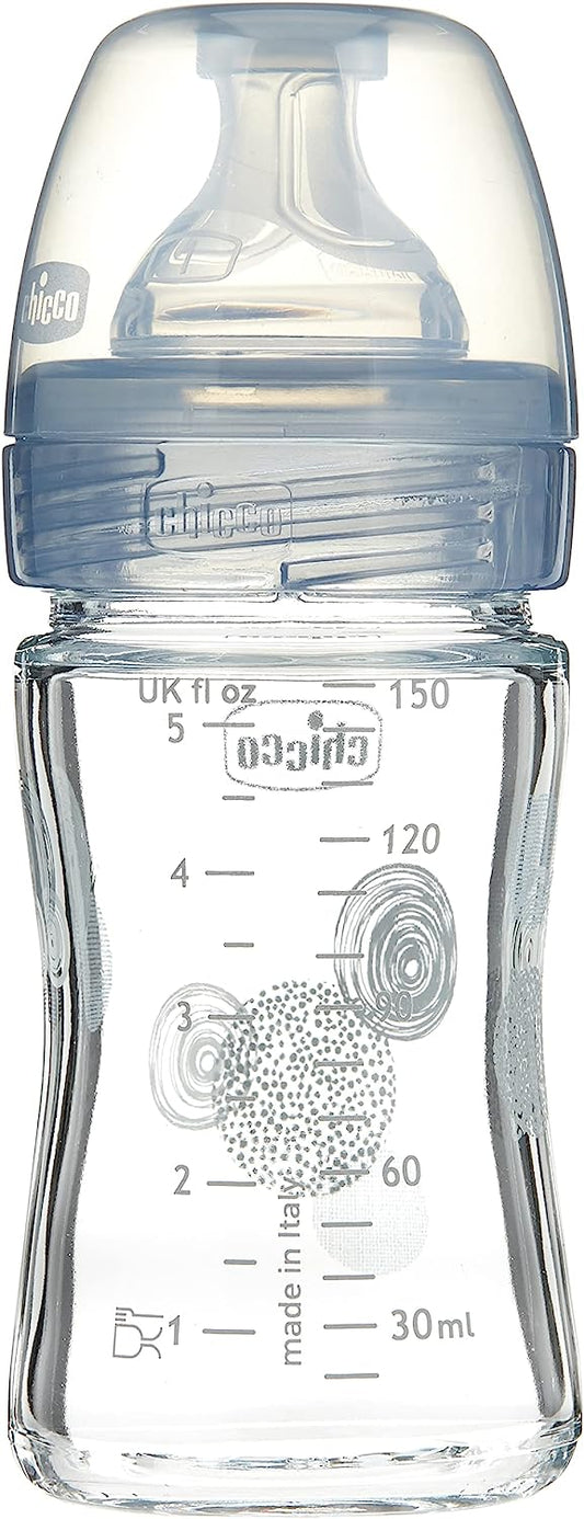 Chicco Well Being Silicone Bottle with Slow Flow Nipple, 150ml - Grey and Clear