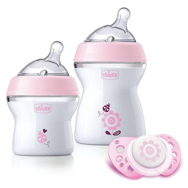 Chicco NaturalFeeling Baby Bottle Gift Set with 2 Baby Bottles + Pacifier +0m Pink