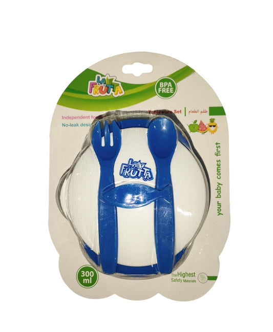 La Frutta Plate + Spoon and Fork Set for Kids - Blue