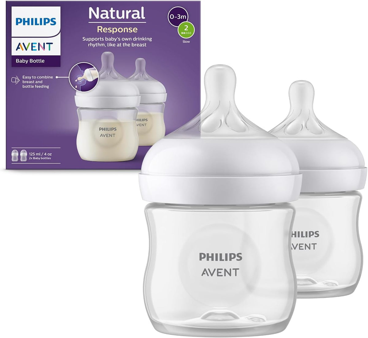 Avent Natural Bottle Response (0M+) 125ml- 2 Pack