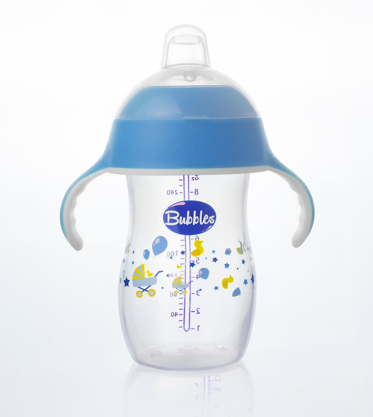 Bubbles Baby Set Natural Cup and Feeding Bottle 2 in 1 280ml Blue + Fruit Teether Blue