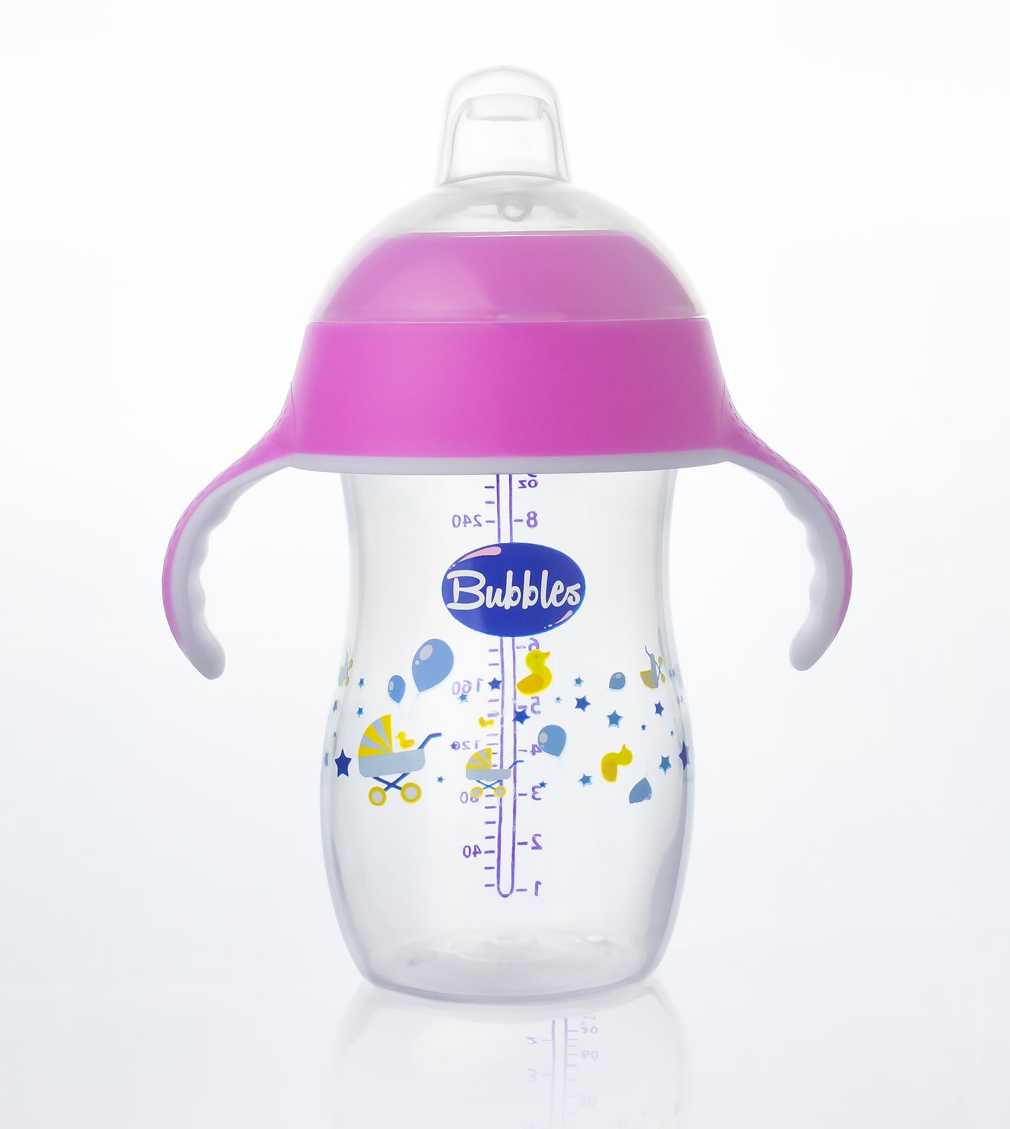Bubbles Baby Set Natural Cup and Feeding Bottle 2 in 1 280ml Pink + Fruit Teether Pink