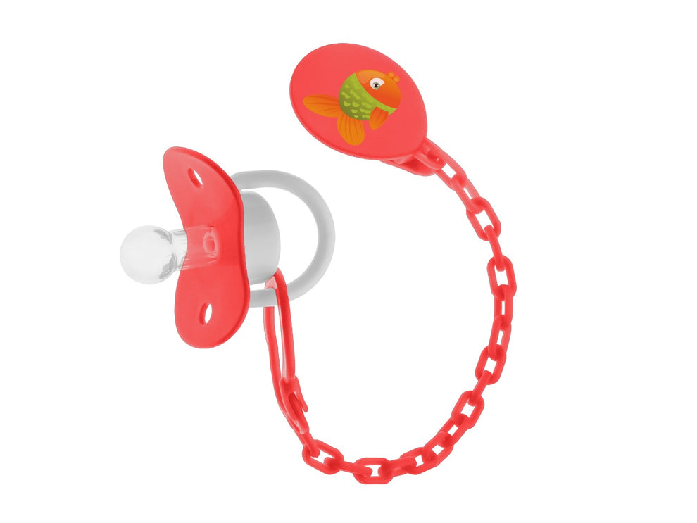 Bubbles Pacifier Beveled With Chain Red – Mumezshop