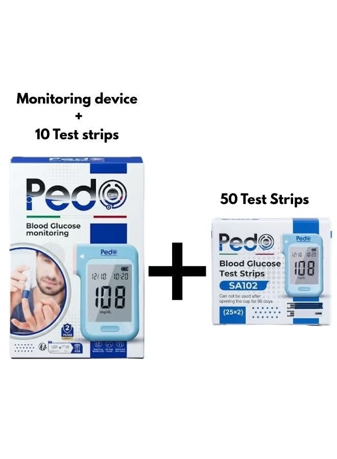 Pedo Blood Glucose Monitoring Device with 50 strips