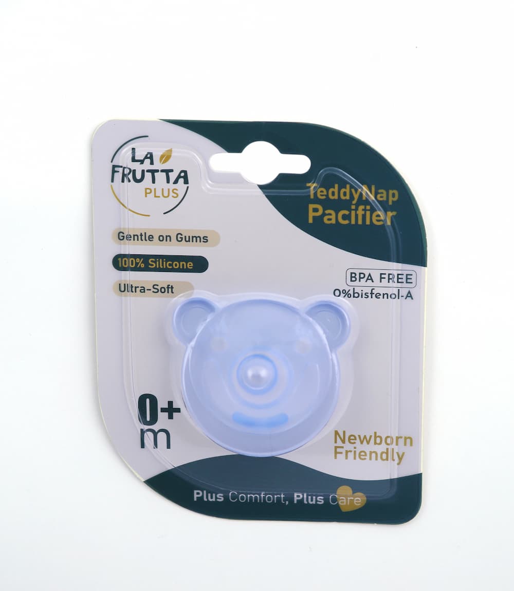 La Frutta Plus Teddy Nap Soothing Silicone Pacifier, 0+ Months – Blue