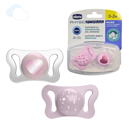 Chicco PhysioForma Micro Pacifier 0–2 Months, Supports Baby’s Breathing, BPA-Free Silicone, Extra Small and Lightweight Soother for Newborns, Pink