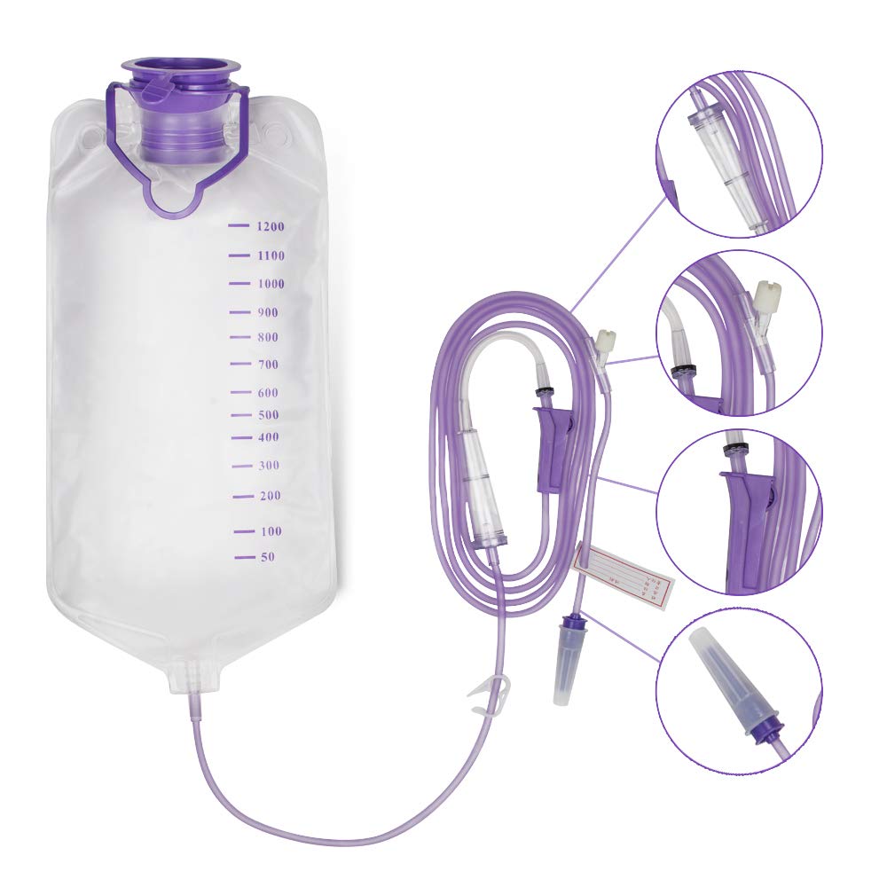 1200mL Enteral Gravity Feeding Bag Set – Disposable Nutrition Delivery Bag with Large Bore, Purple Cap & Tube – Non-Sterile, DEHP-Free, Single Use – Enteral Use Only