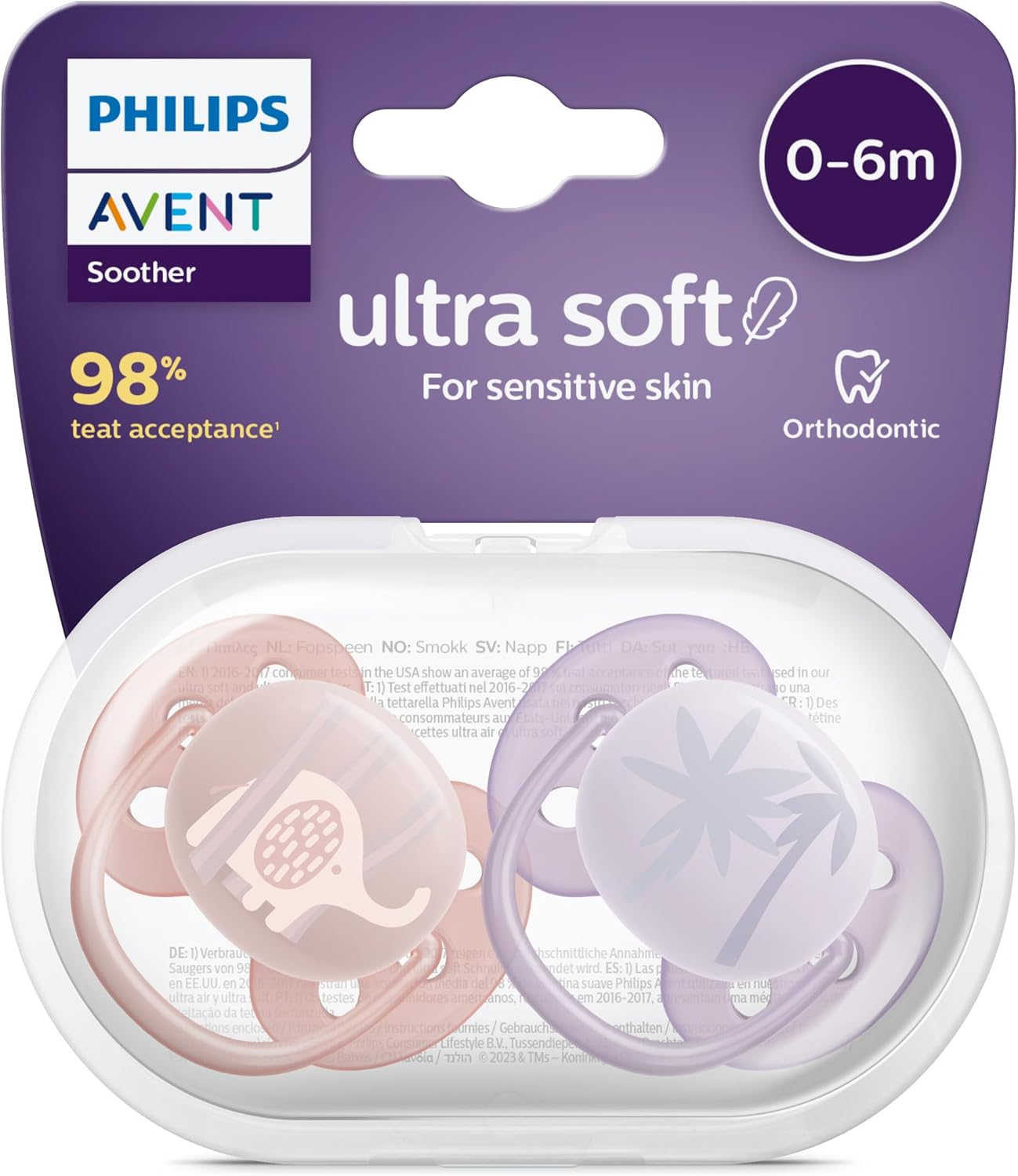 Philips Avent Ultra Soft Pacifier 0-6 Months, Pack of 2, Girls