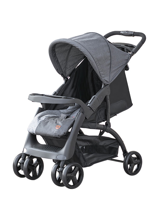 MOON Aria Baby Stroller Travel Gear | Convertible Reclining Transport | 3-Stage Reclining | 5-Point Harness | Storage Basket |Food Tray | Mom and Baby Accessories | Pram Trolley for 0m+ - Black