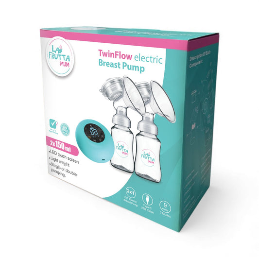 La Frutta Mum TwinFlow Electric Breast Pump – Single or Double Use, 2×150ml Capacity, 9 Levels & 3 Modes, Smart LED Screen, 1000mAh Rechargeable Battery