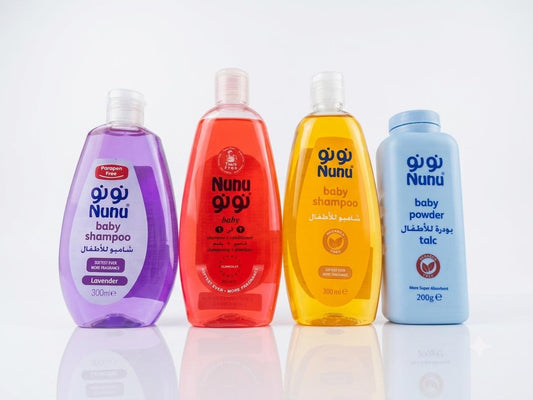 Nunu Baby Essentials Bundle – 4pcs (Shampoo 300ml + Conditioner 300ml + Lavender Shampoo +Powder 200ml)