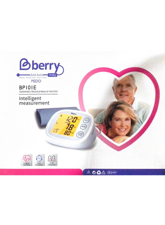 جهاز قياس الضغط التلقائي PEDO Berry ، مع صوت ناطق، قياس ذكي، بطارية ليثيوم داخلية، ذاكرة لمستخدمين، كشف اضطراب ضربات القلب، شاشة LCD كبيرة
