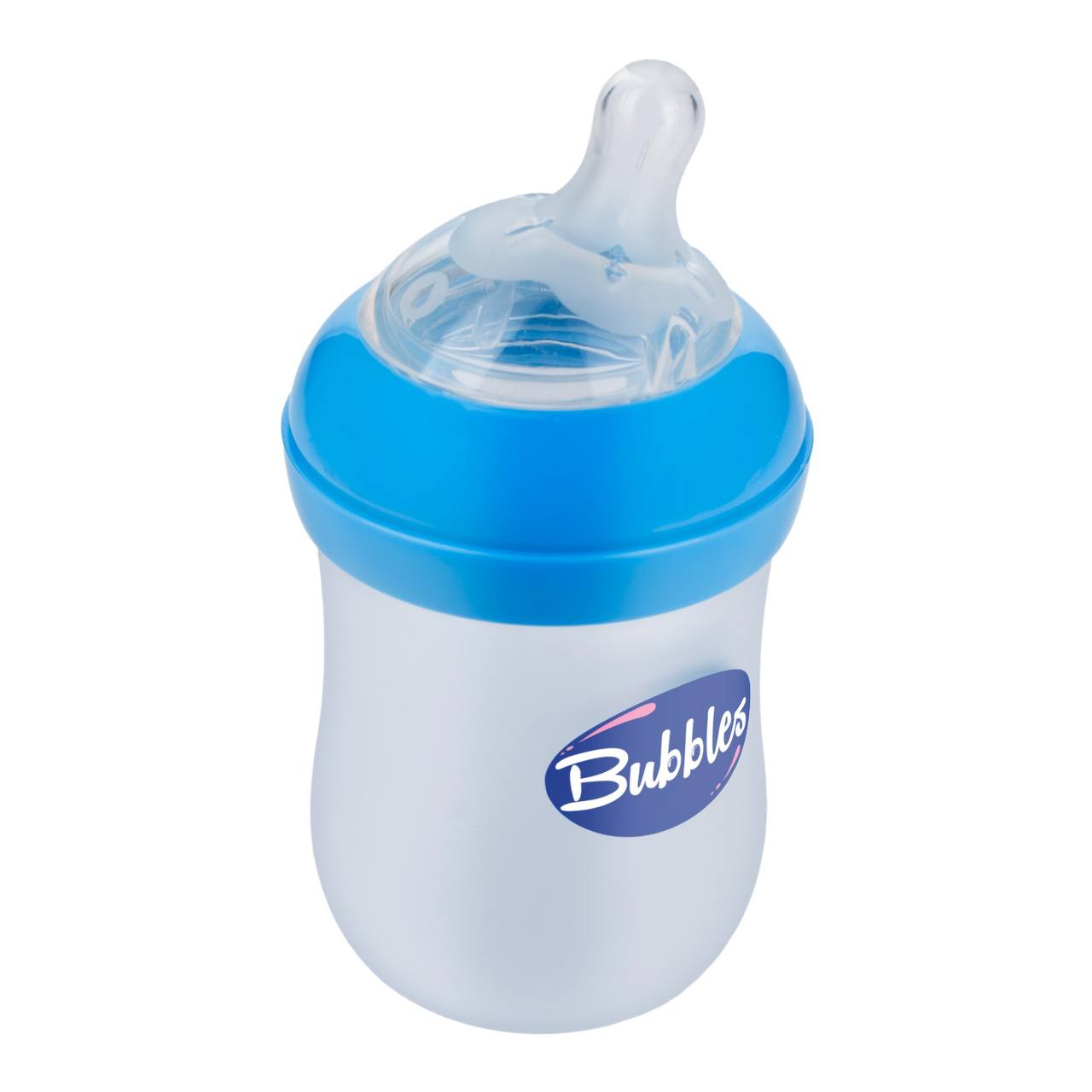 Bubbles Glass Baby Feeding Bottle 150ml with Tilted Silicone Nipple, Anti-Colic Design, BPA-Free, Easy Grip, Safe Glass Bottle for Newborns and Infants (Blue)