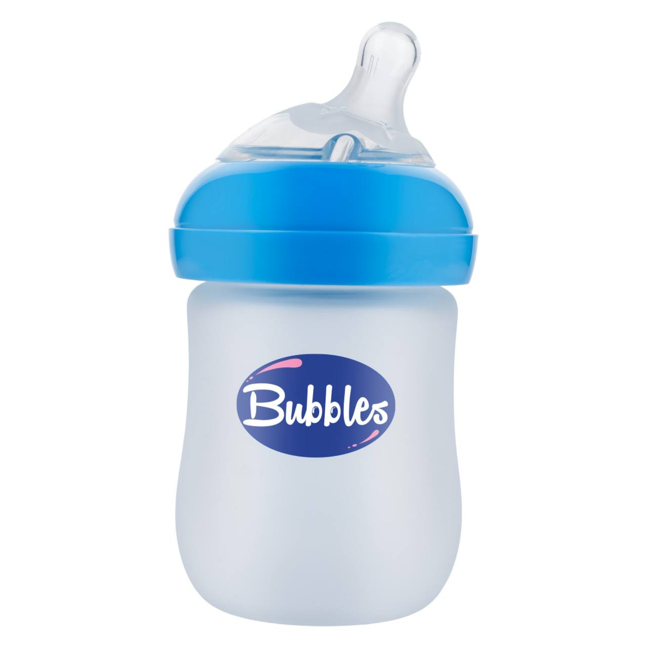 Bubbles Glass Baby Feeding Bottle 150ml with Tilted Silicone Nipple, Anti-Colic Design, BPA-Free, Easy Grip, Safe Glass Bottle for Newborns and Infants (Blue)
