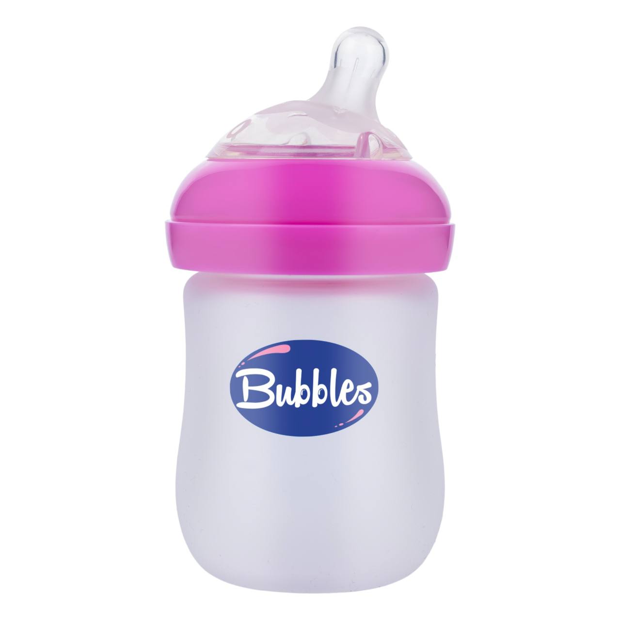 Bubbles Glass Baby Feeding Bottle 150ml with Tilted Silicone Nipple, Anti-Colic Design, BPA-Free, Easy Grip, Safe Glass Bottle for Newborns and Infants (Pink)