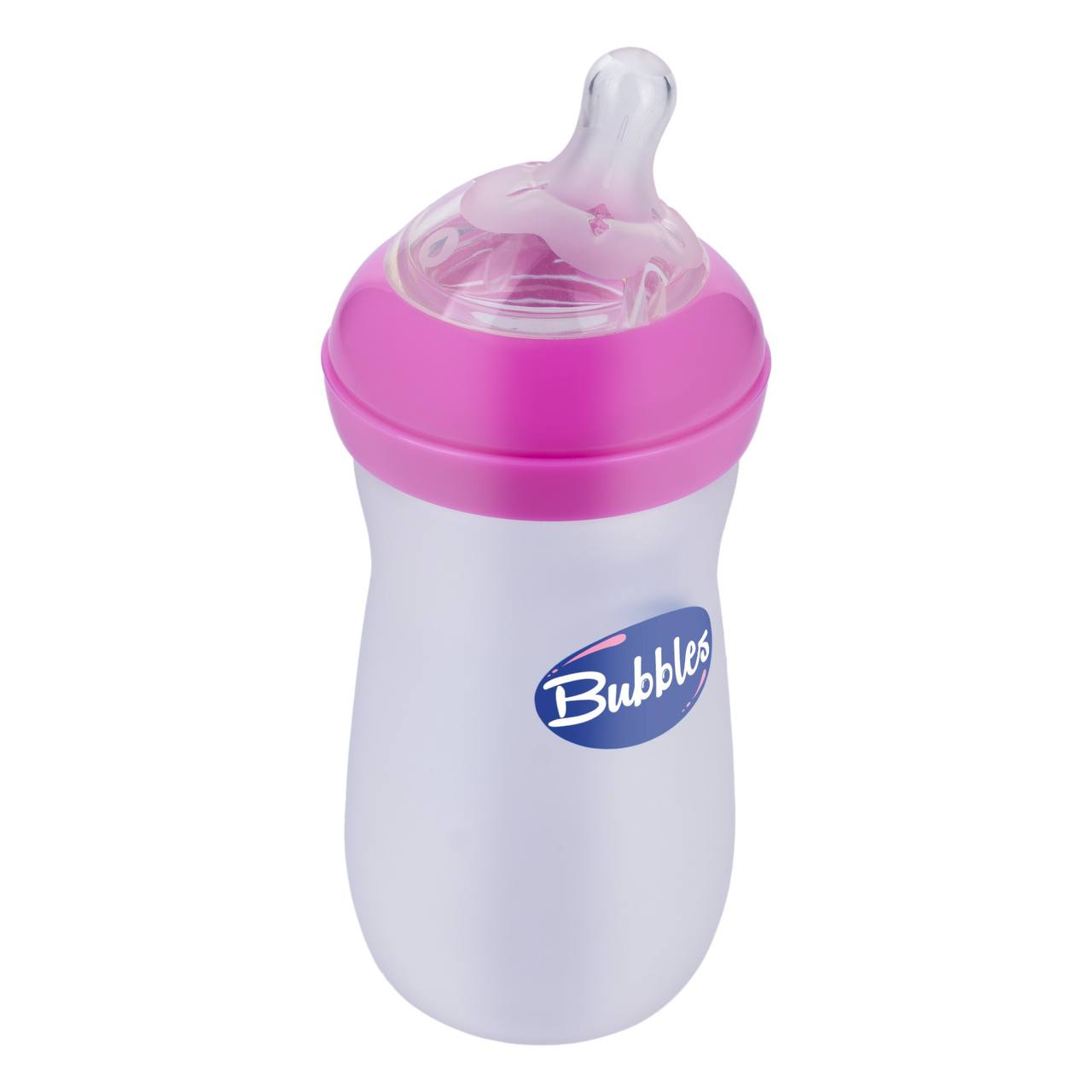 Bubbles Glass Baby Feeding Bottle 280ml with Tilted Silicone Nipple, Anti-Colic Design, BPA-Free, Easy Grip, Safe Glass Bottle for Newborns and Infants (Pink)