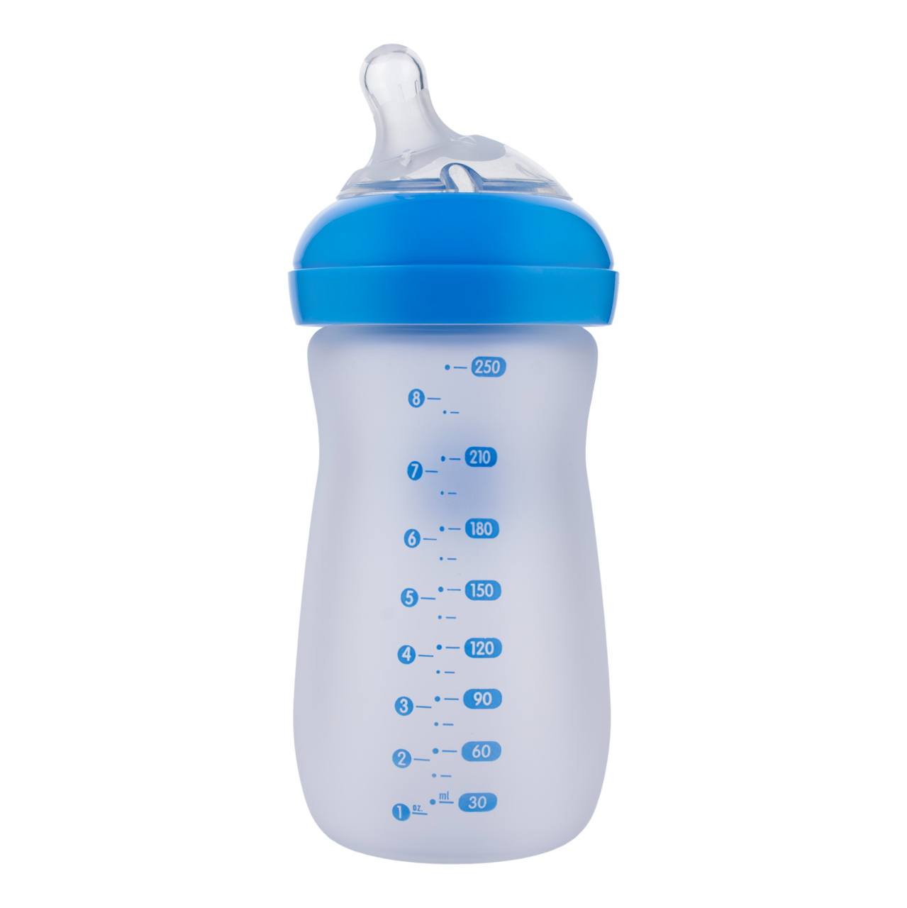 Bubbles Glass Baby Feeding Bottle 280ml with Tilted Silicone Nipple, Anti-Colic Design, BPA-Free, Easy Grip, Safe Glass Bottle for Newborns and Infants (Blue)